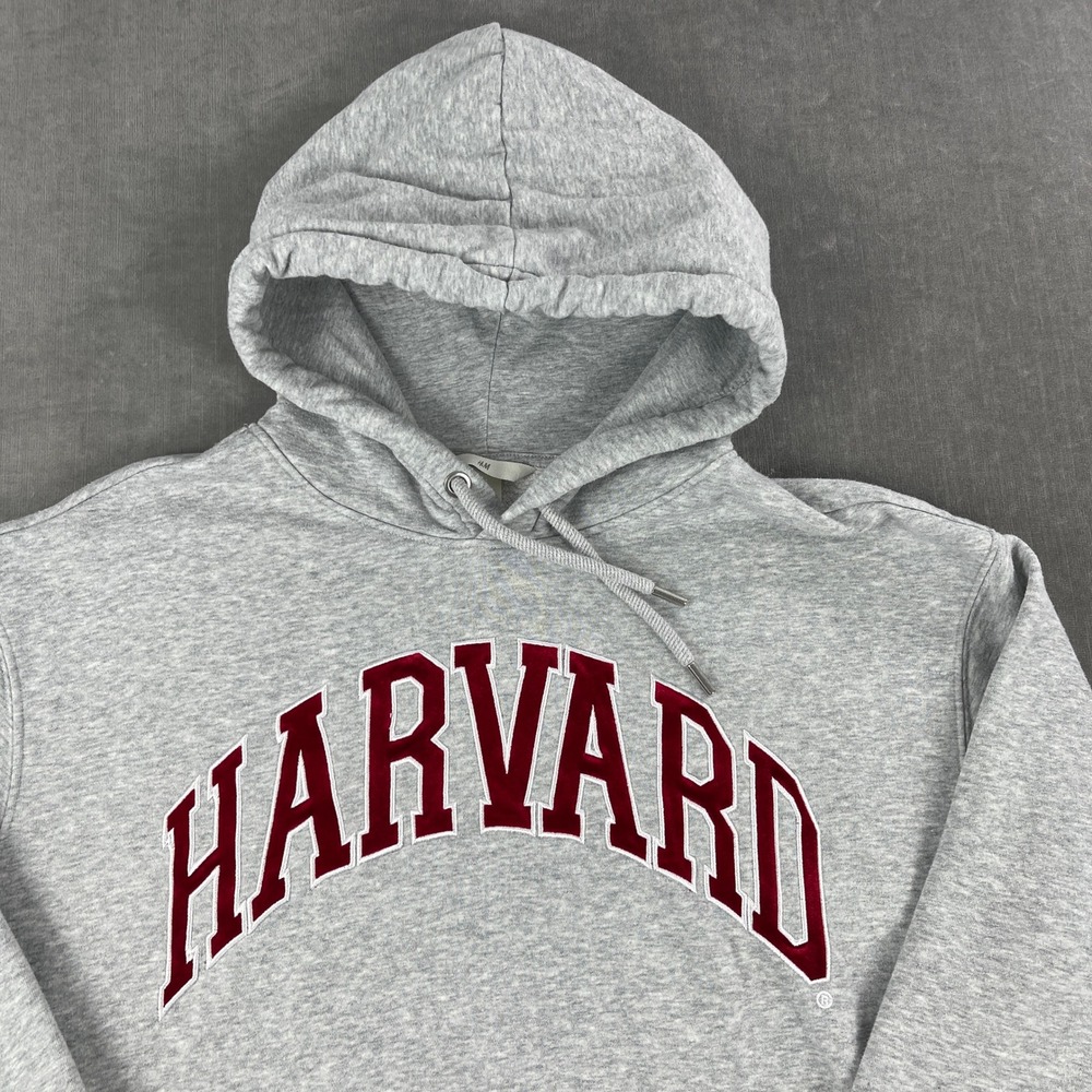 Harvard H&M Mens Medium Gray Hoodie Collegiate Graphic Pullover Sweatshirt - Picture 2 of 9